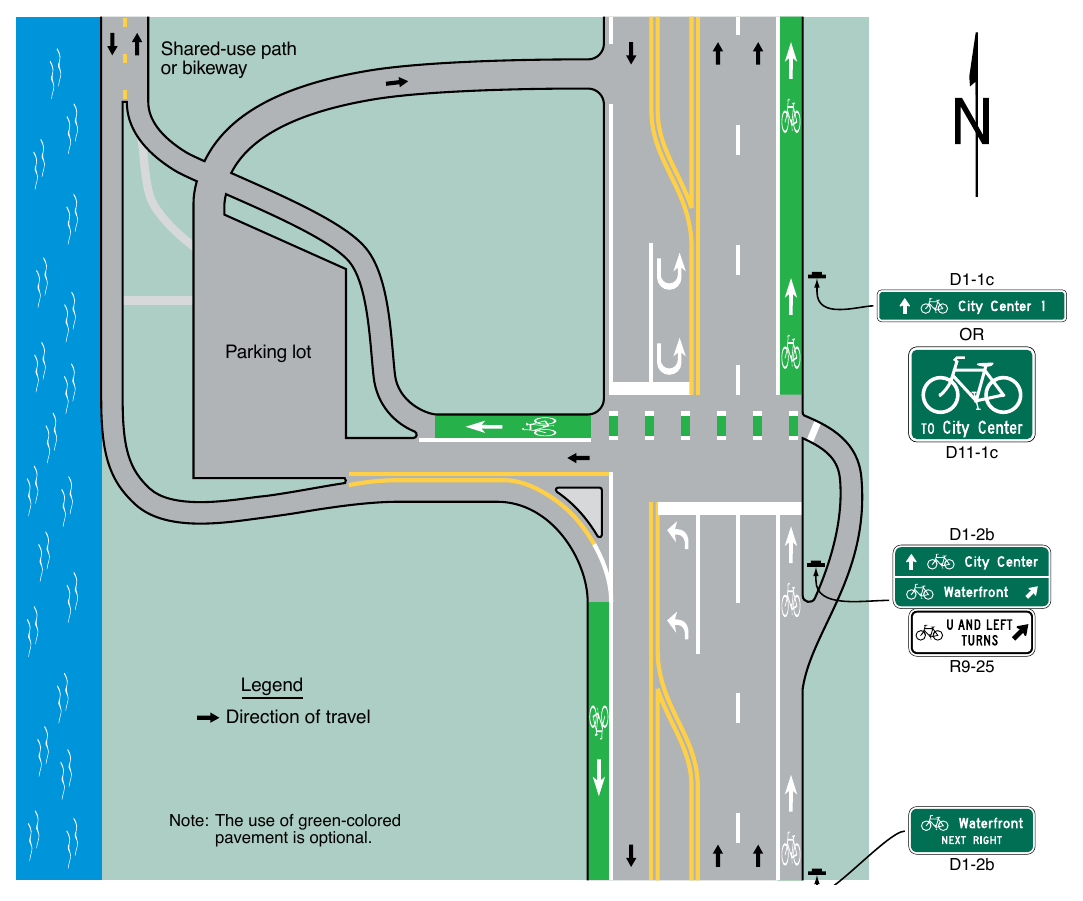 Figure 9B-6. Example of Application of Bicycle Jughandle Sign Shared-use path or bikeway