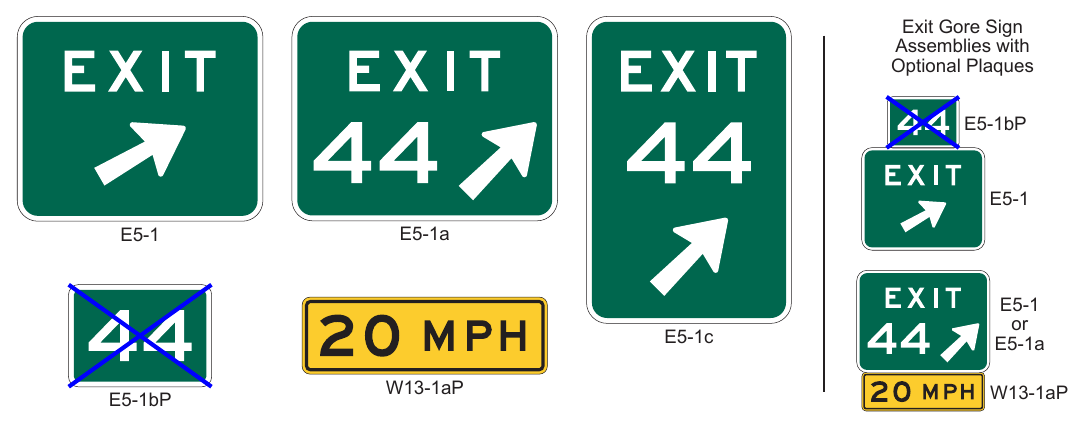 Figure 2E-15. Exit Gore Signs and Plaques Exit Gore Sign Assemblies with Optional Plaques