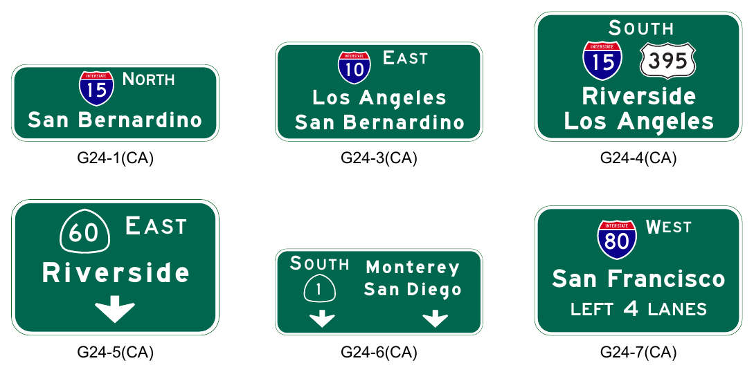 Figure 2E-16(CA). California Examples of Pull-Through Signs
