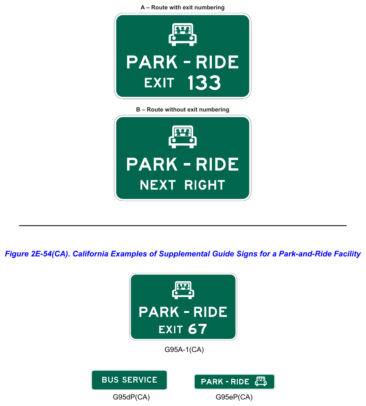 Figure 2E-54. Examples of Supplemental Guide Signs for a Park-and-Ride Facility