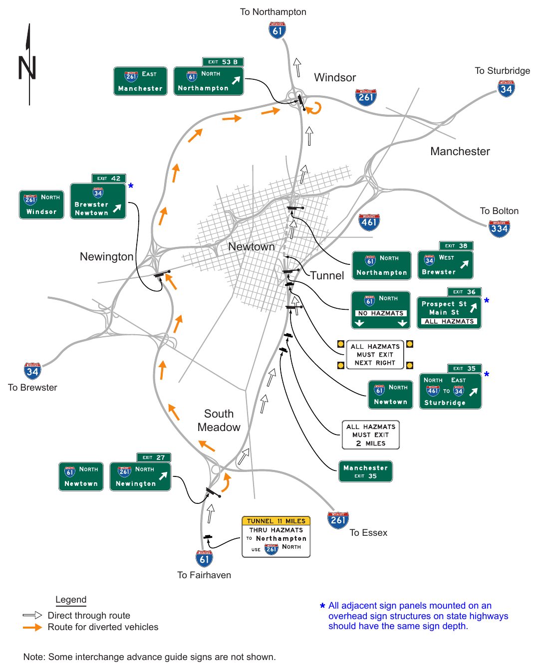 Figure 2E-62. Example of Signing for Route Diversion by Vehicle Class To Northampton
