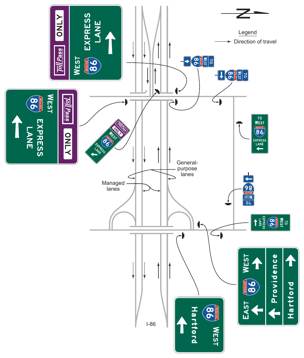 Figure 2G-30. Examples of Guide Signs for a Direct Entrance Ramp to a Priced