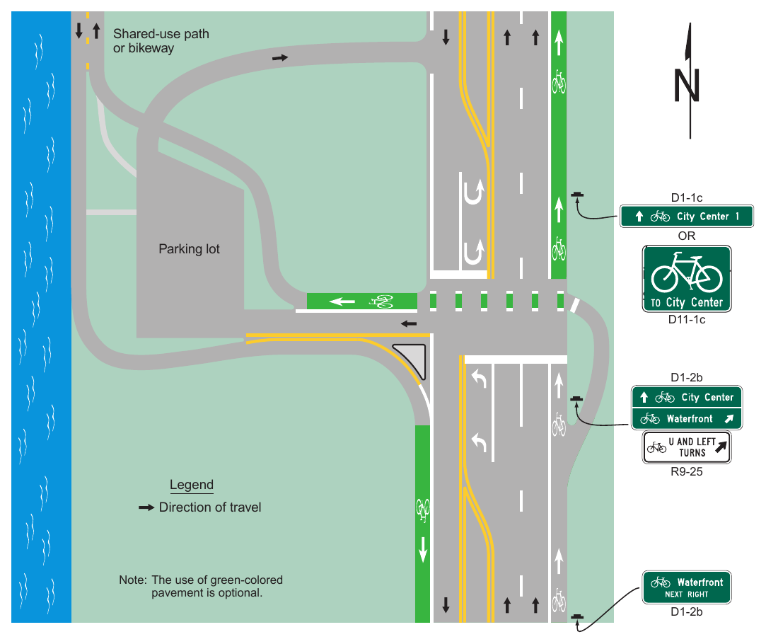 Figure 9B-6. Example of Application of Bicycle Jughandle Sign Shared-use path or bikeway