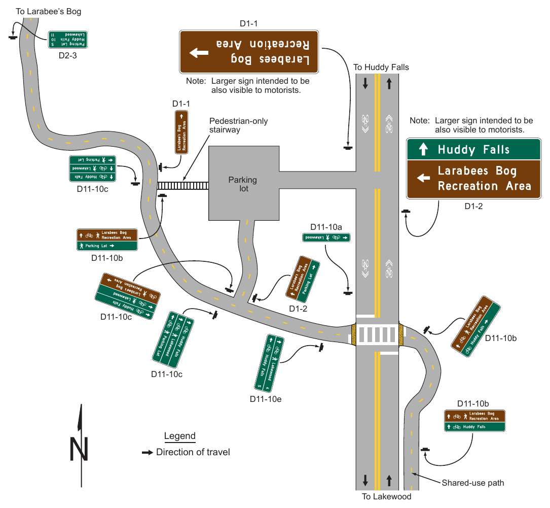 Figure 9D-6. Examples of Destination Guide Signs for Shared-Use Paths To Larabee’s Bog