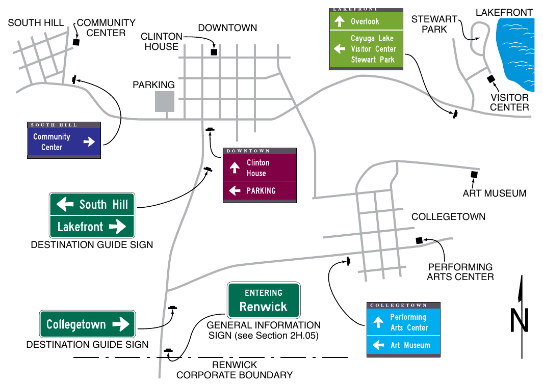 Figure 2D-32. Example of a Color-Coded Community Wayfinding Guide Sign System SOUTH HILL