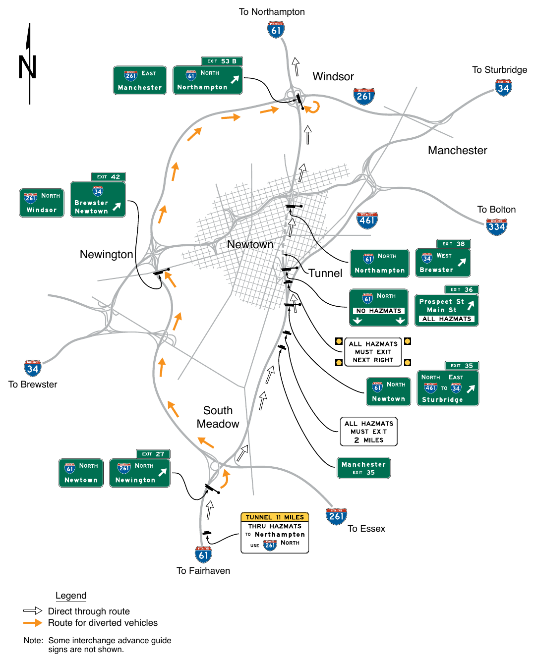 Figure 2E-62. Example of Signing for Route Diversion by Vehicle Class To Northampton