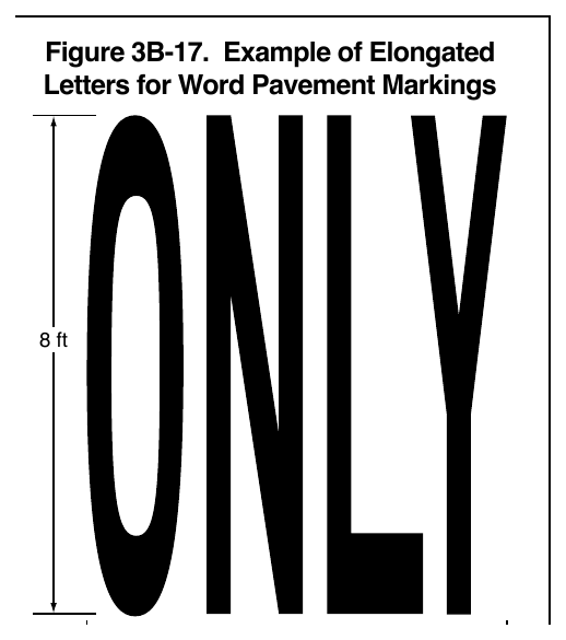 Figure 3B-17. Example of Elongated Letters for Word Pavement Markings