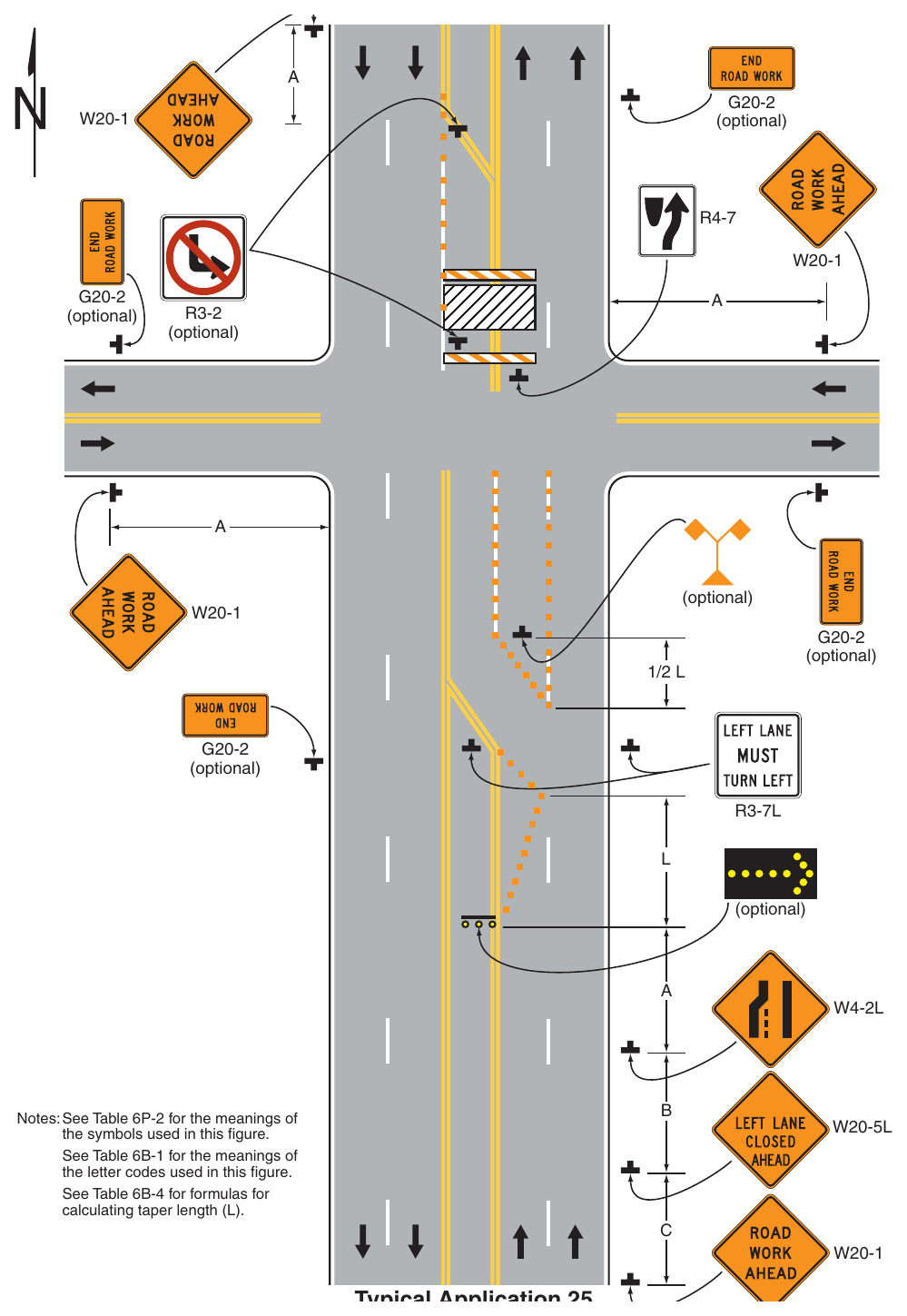 Figure 6P-25. Multiple Lane Closures at an Intersection (TA-25)