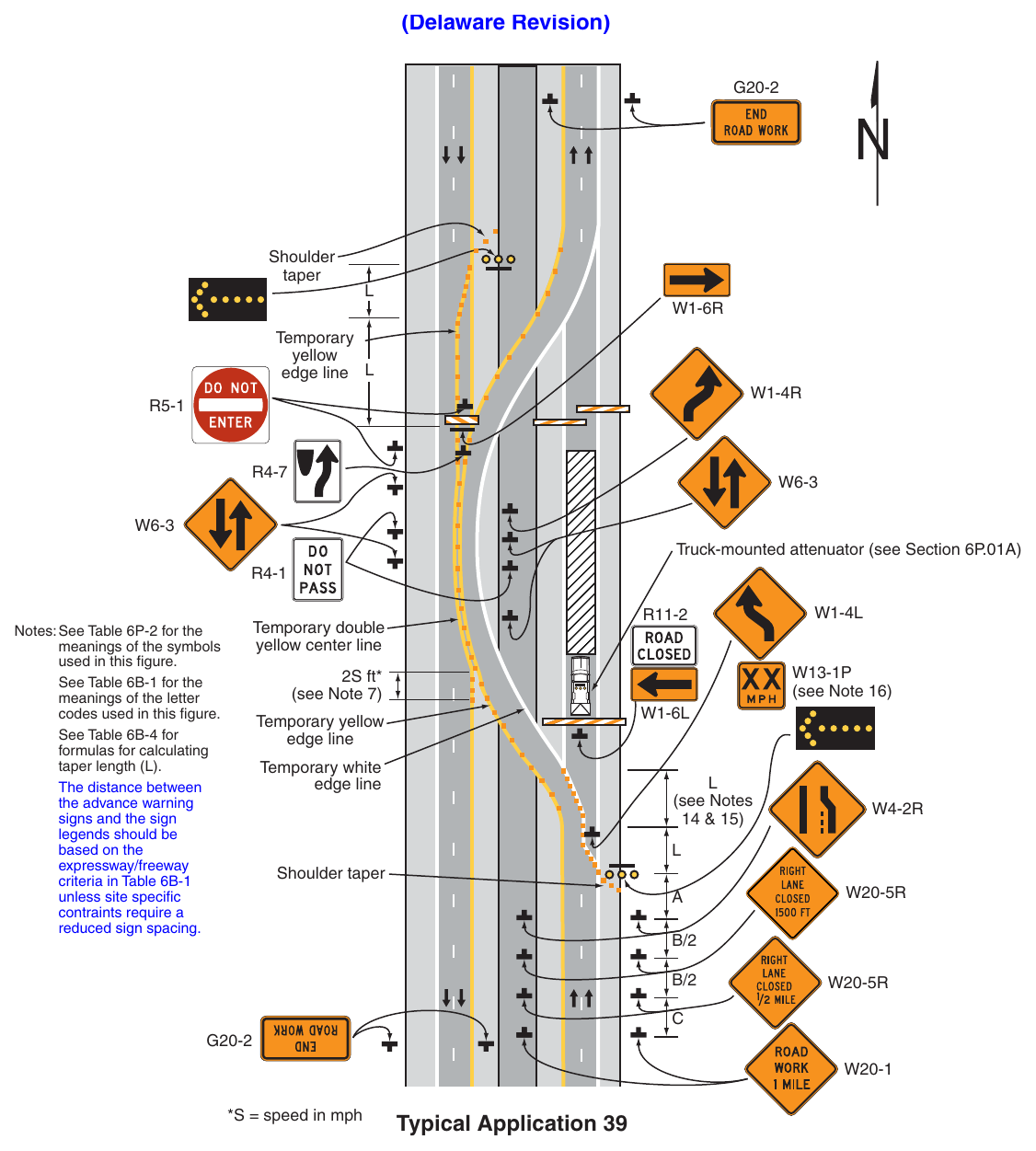Figure 6P-39. Median Crossover on a Multi-Lane, Divided Highway and Freeway (TA-39) (Delaware Revision)