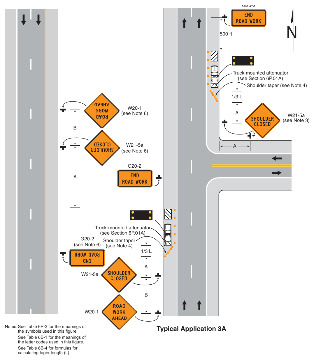 Figure 6P-3A. Work on the Shoulder of a Multi-Lane, Divided Highway (TA-3A) (Delaware Revision)