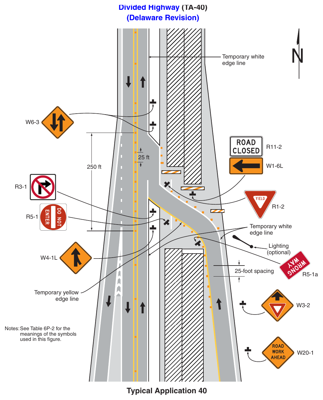 Figure 6P-40. Median Crossover for an Entrance Ramp on a Multi-Lane, Divided Highway (TA-40) (Delaware Revision)