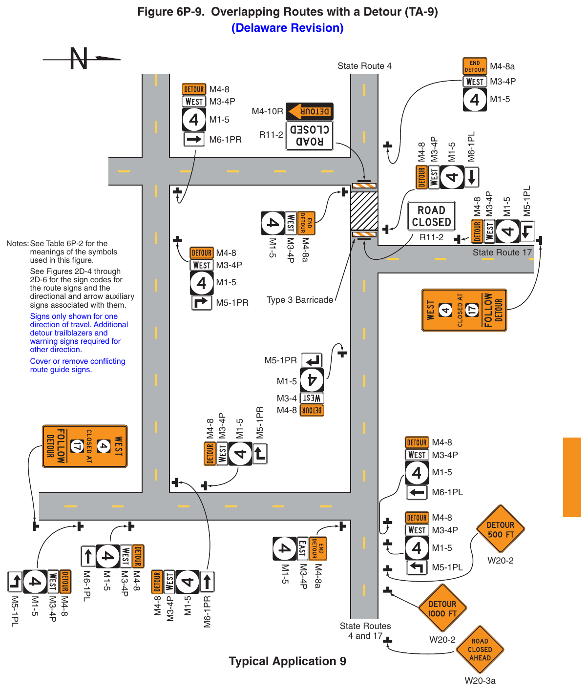 Figure 6P-9. Overlapping Routes with a Detour (TA-9) (Delaware Revision) State Route 4