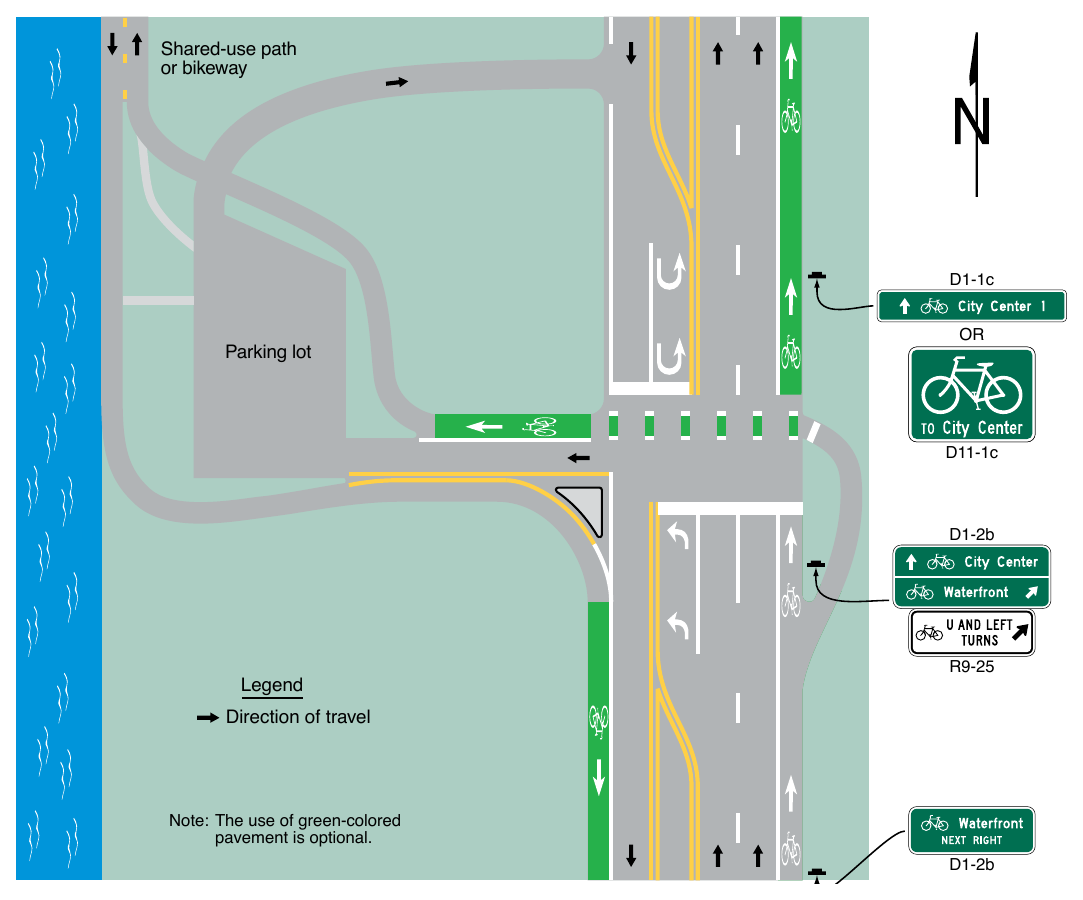 Figure 9B-6. Example of Application of Bicycle Jughandle Sign Shared-use path or bikeway