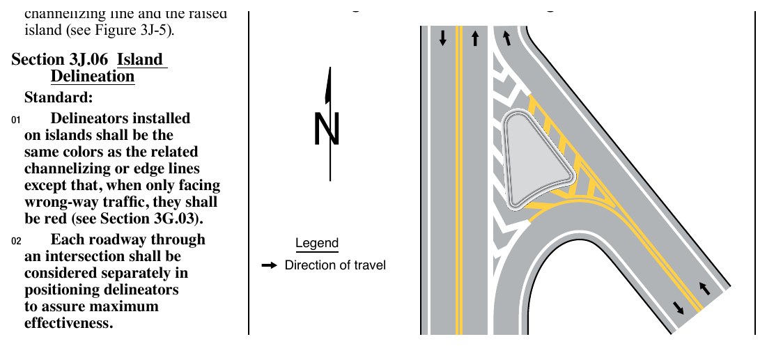 Figure 3J-5. Example of Optional Chevron and Diagonal Pavement Markings at a Raised Island
