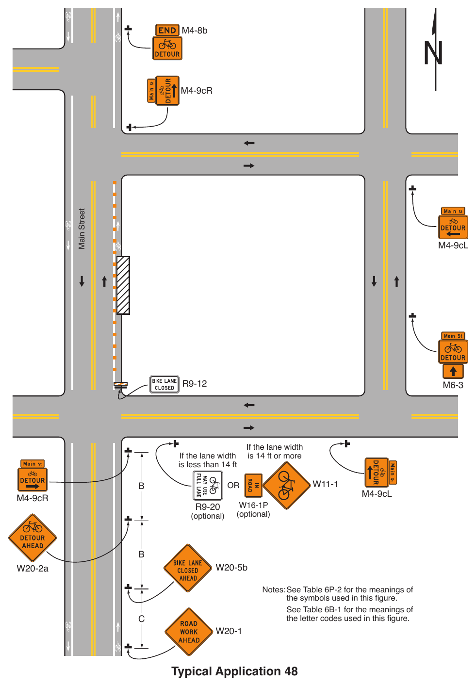 Figure 6P-48. Bicycle Lane Closure with an On-Road Detour (TA-48)