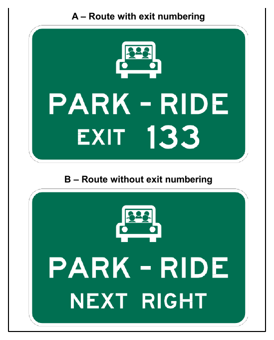 Figure 2E-54. Examples of Supplemental Guide Signs for a Park-and-Ride Facility