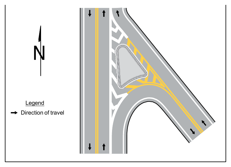 Figure 3J-5. Example of Optional Chevron and Diagonal Pavement Markings at a Raised Island