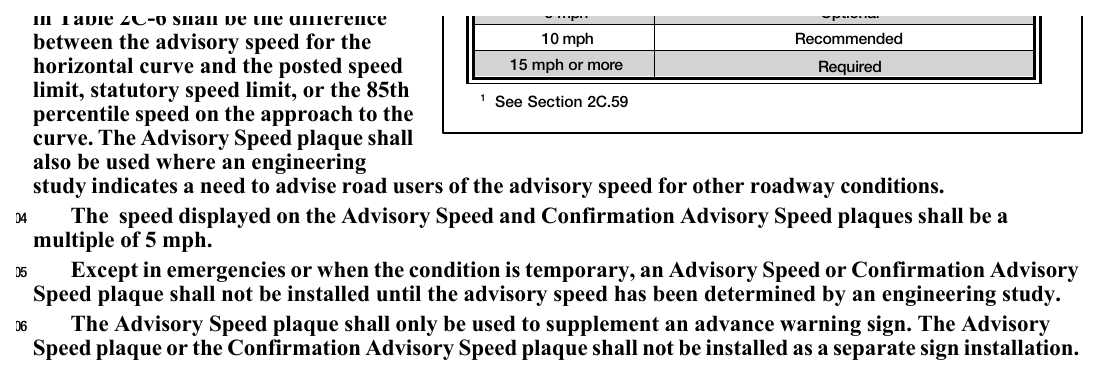 Table 2C-6. Use of Advisory Speed Plaque for Horizontal Alignment Changes