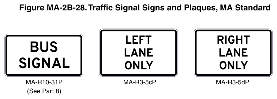 Figure MA-2B-28. Traffic Signal Signs and Plaques, MA Standard