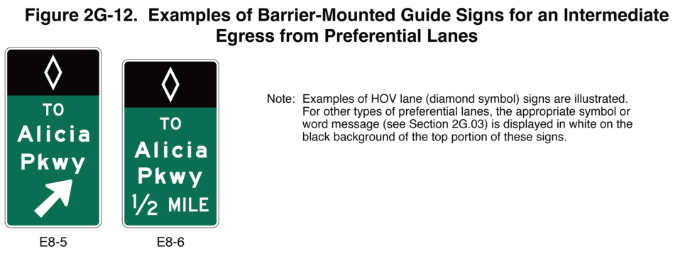 Figure 2G-12. Examples of Barrier-Mounted Guide Signs for an Intermediate