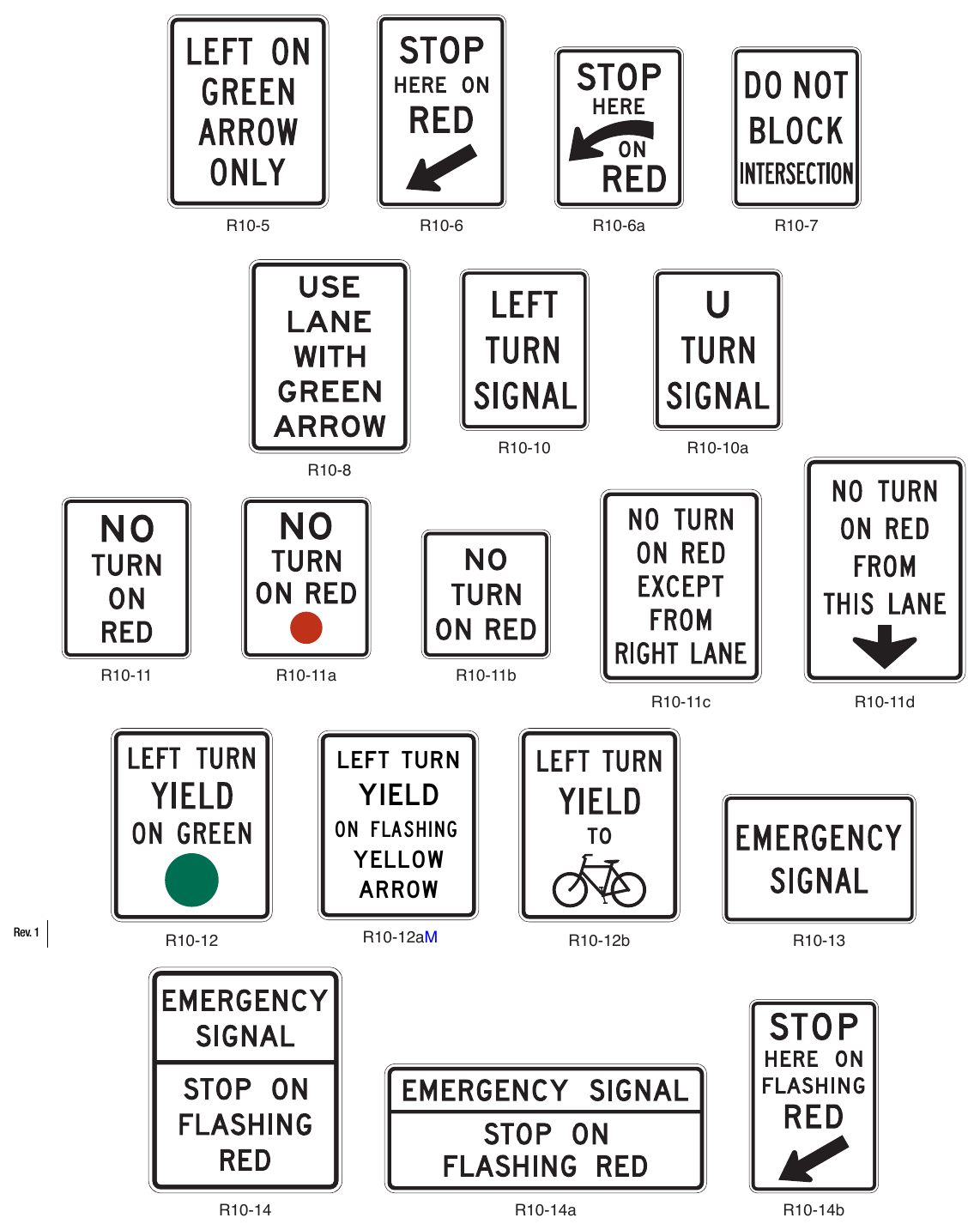 Figure 2B-28. (M) Traffic Signal Signs and Plaques (Sheet 1 of 2)