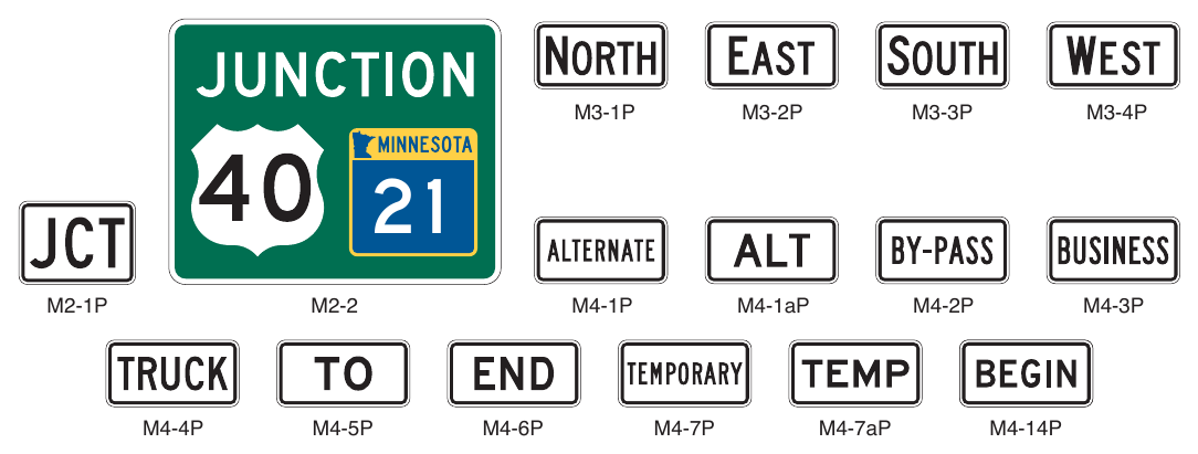 Figure 2D-5. (M) Route Sign Auxiliary Plaques and Combination Junction Sign