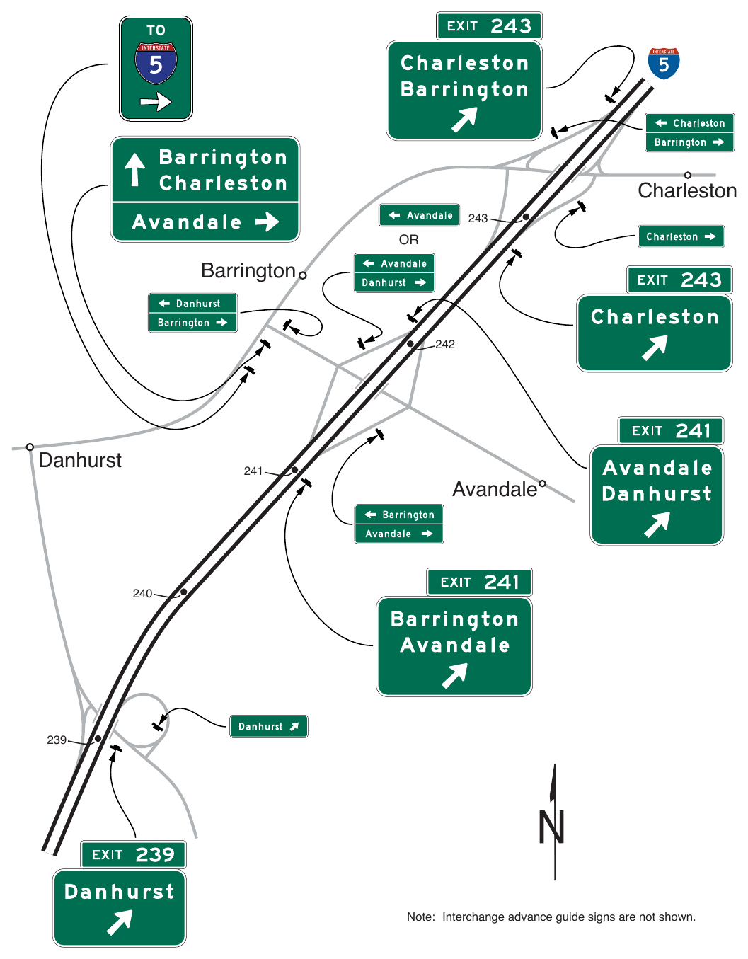 Figure 2E-1. (M) Designation of Destination for Interchanges in Opposing Directions of Travel