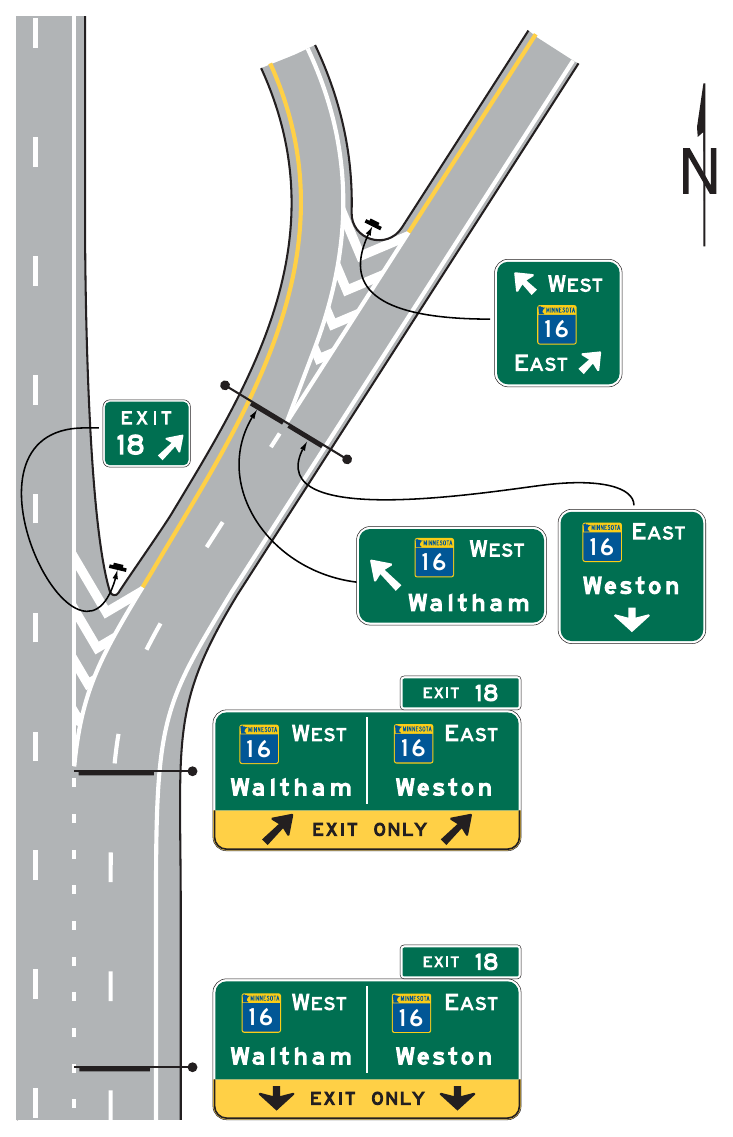 Figure 2E-25. (M) Examples of Signing for an Interchange Exit Ramp with a Downstream Split (Sheet 2 of 2)