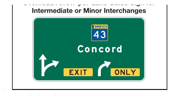 Figure 2E-43. (M) Example of a Partial-Width Overhead Arrow-per-Lane Guide Sign for Intermediate or Minor Interchanges