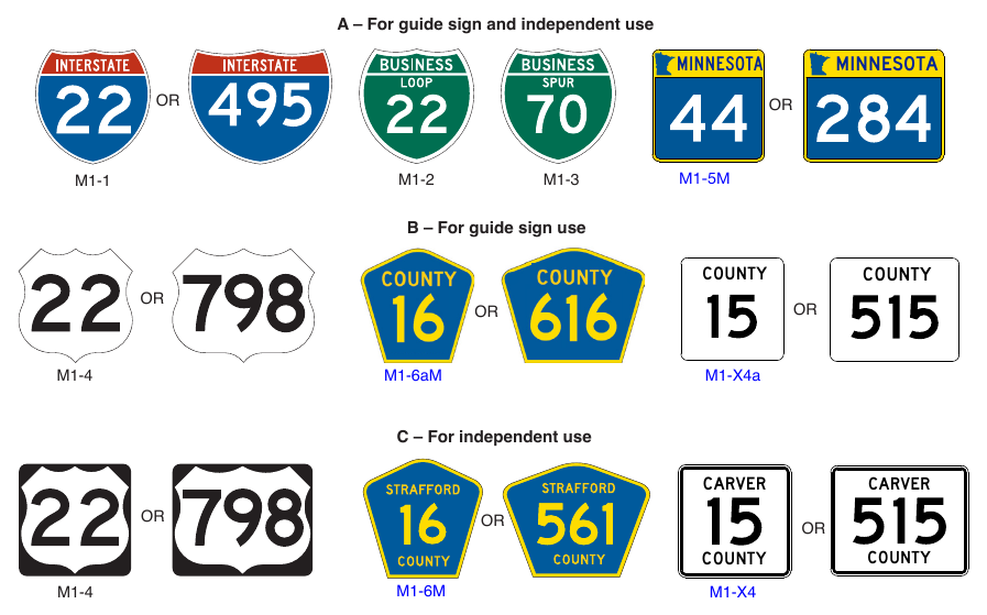 Figure 2E-60. (M) Interstate, Off-Interstate, U.S., State, and County Route Signs