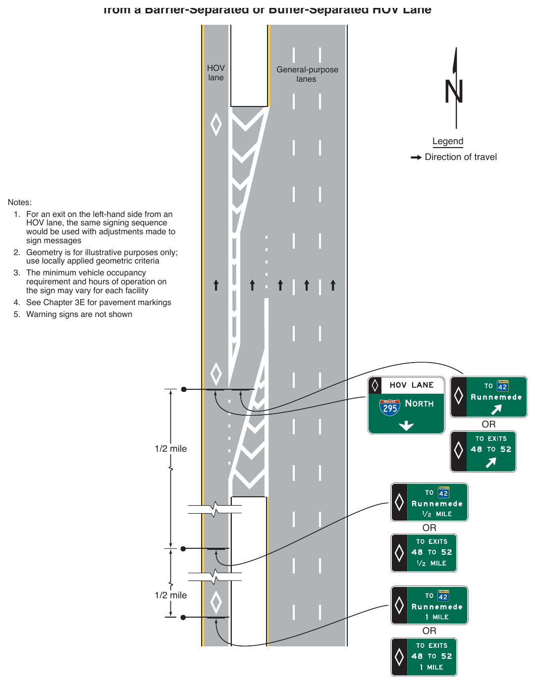 Figure 2G-13. (M) Examples of Signs for an Intermediate Egress from a Barrier-Separated or Buffer-Separated HOV Lane