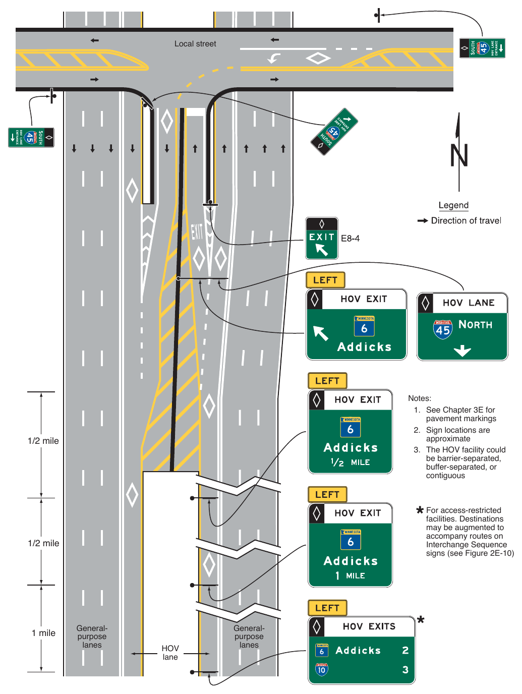 Figure 2G-16. (M) Examples of Guide Signs for Direct HOV Lane Entrance and Exit Ramps