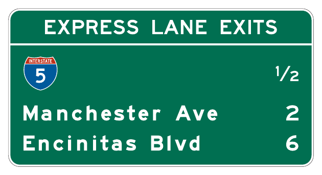 Figure 2G-25. (M) Example of an Exit Destinations Sign for a Managed Lane
