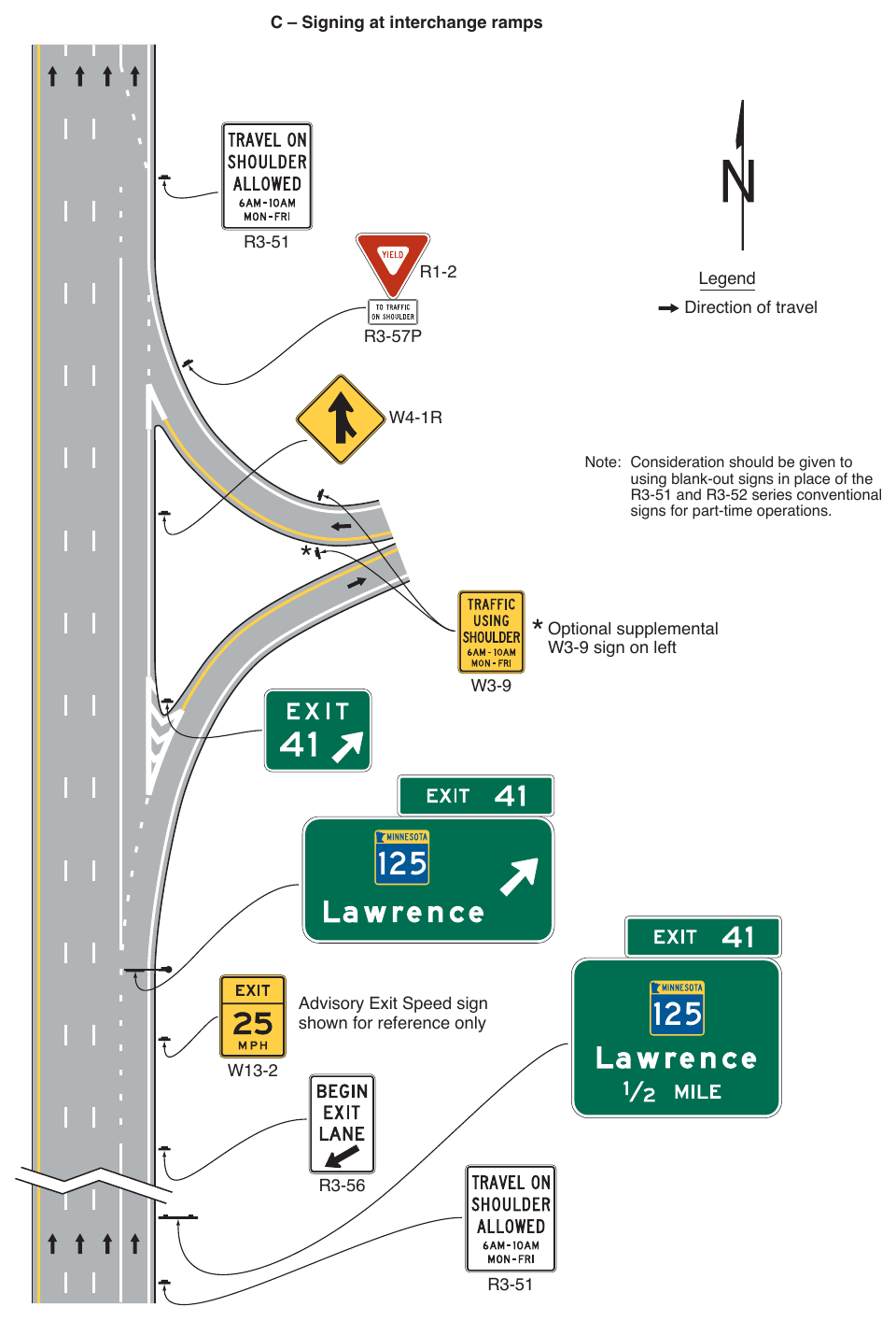 Figure 2G-32. (M) Examples of Signing for Part-Time Travel on a Shoulder (Sheet 2 of 4)