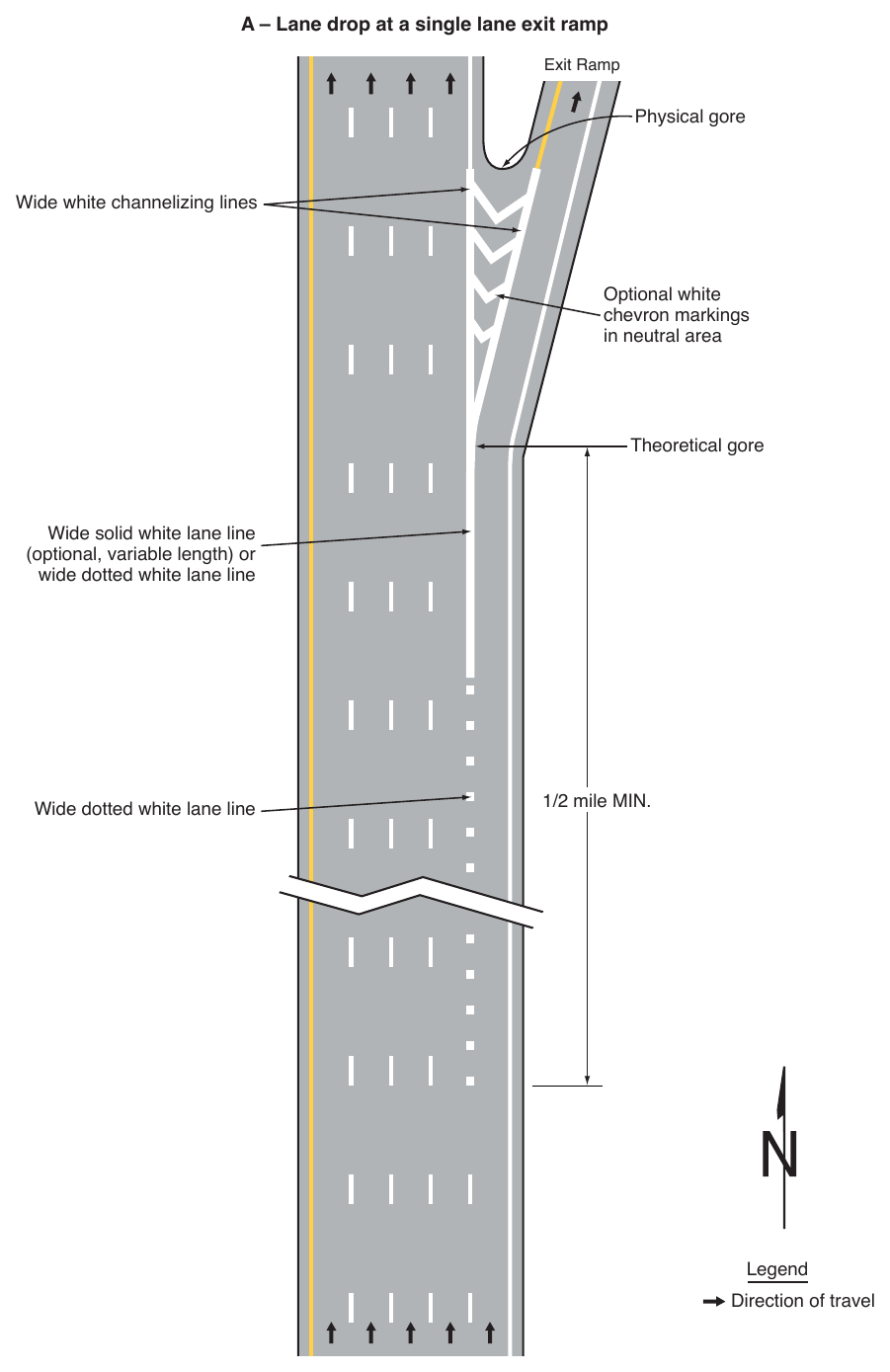 Figure 3B-11. (M) Examples of Applications of Freeway and Expressway Lane-Drop Markings (Sheet 1 of 6)