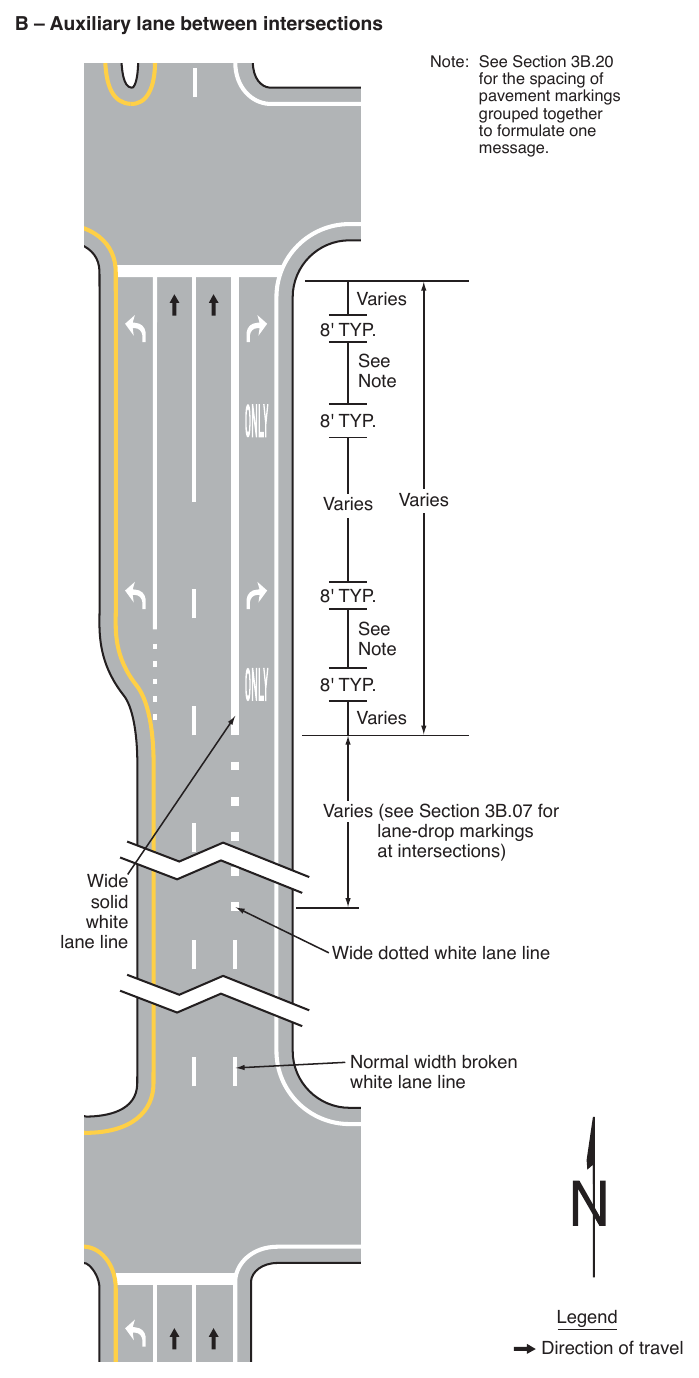 Figure 3B-12. (M) Examples of Applications of Conventional Road Lane-Drop Markings (Sheet 2 of 2)