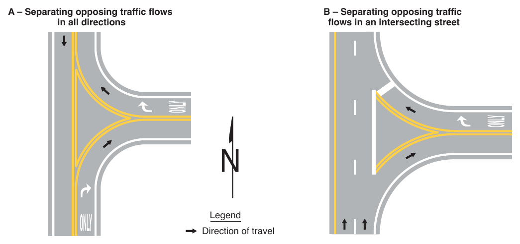Figure 3J-2. (M) Examples of Islands Designated by Pavement Markings