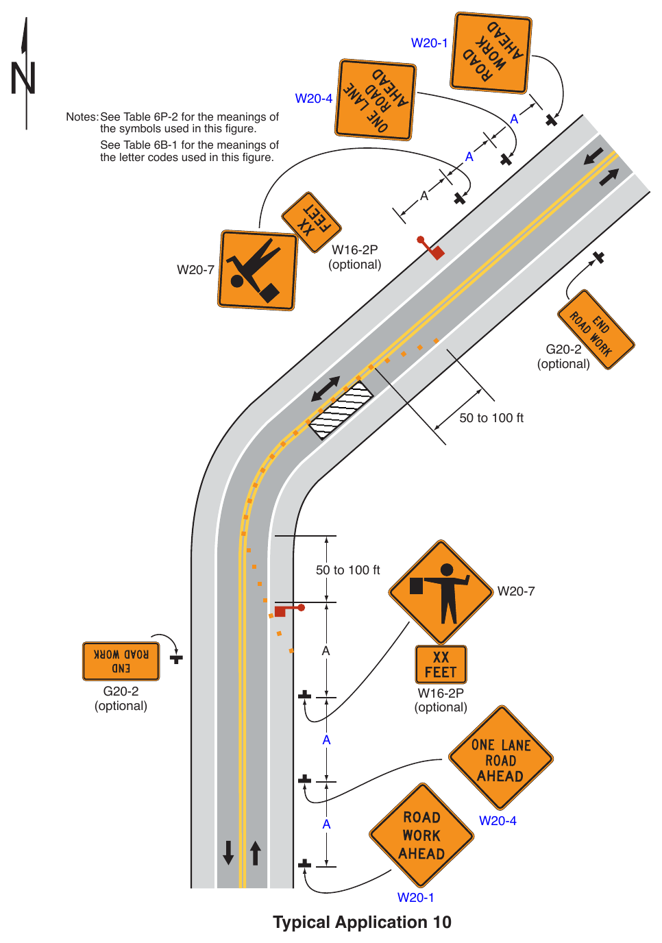 Figure 6P-10. (M) Lane Closure on a Two-Lane Road Using Flaggers (TA-10)