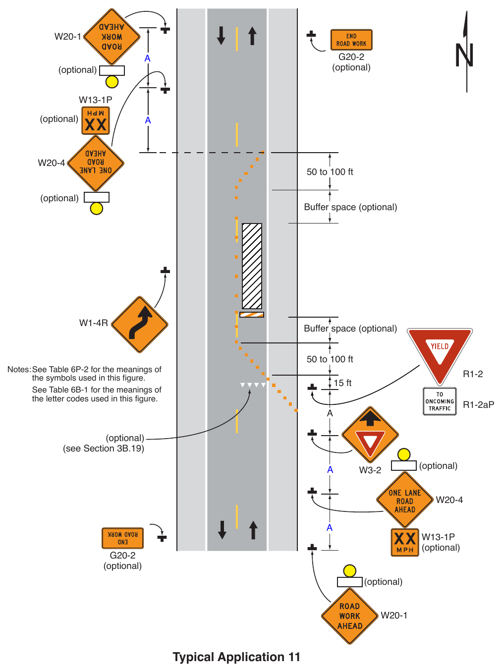 Figure 6P-11. (M) Lane Closure on a Two-Lane Road with Low Traffic Volumes (TA-11)