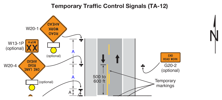 Figure 6P-12. (M) Lane Closure on a Two-Lane Road Using Temporary Traffic Control Signals (TA-12)
