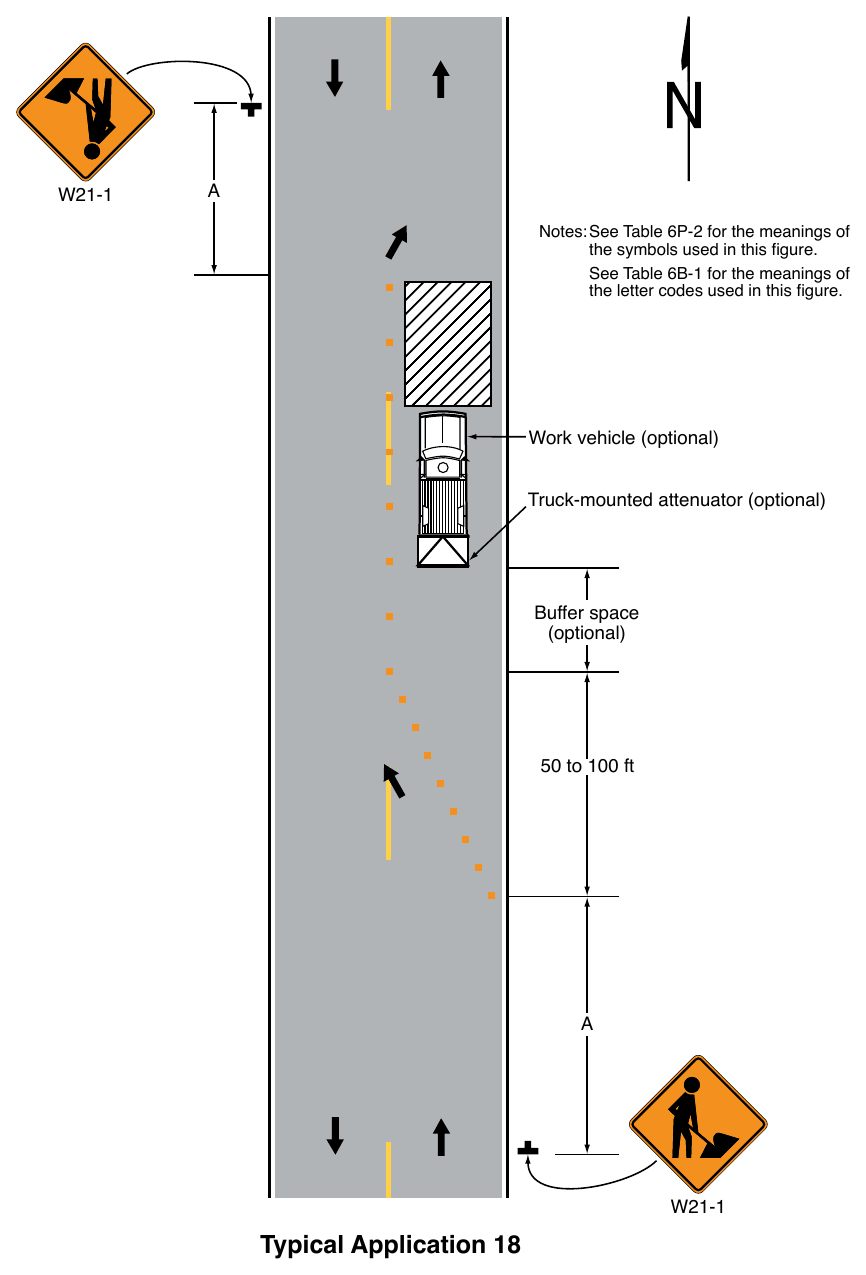 Figure 6P-18. Lane Closure on a Minor Street (TA-18)
