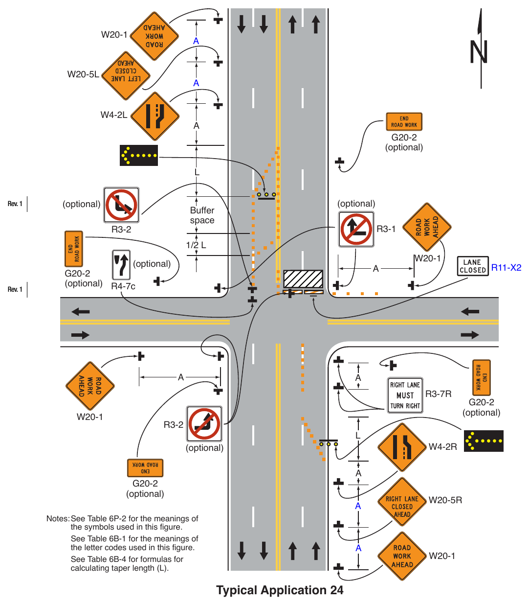 Figure 6P-24. (M) Half Road Closure on the Far Side of an Intersection (TA-24)