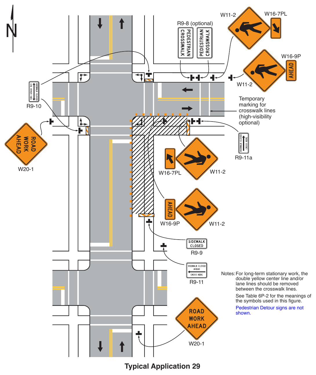Figure 6P-29. (M) Crosswalk Closures and Pedestrian Detours (TA-29)
