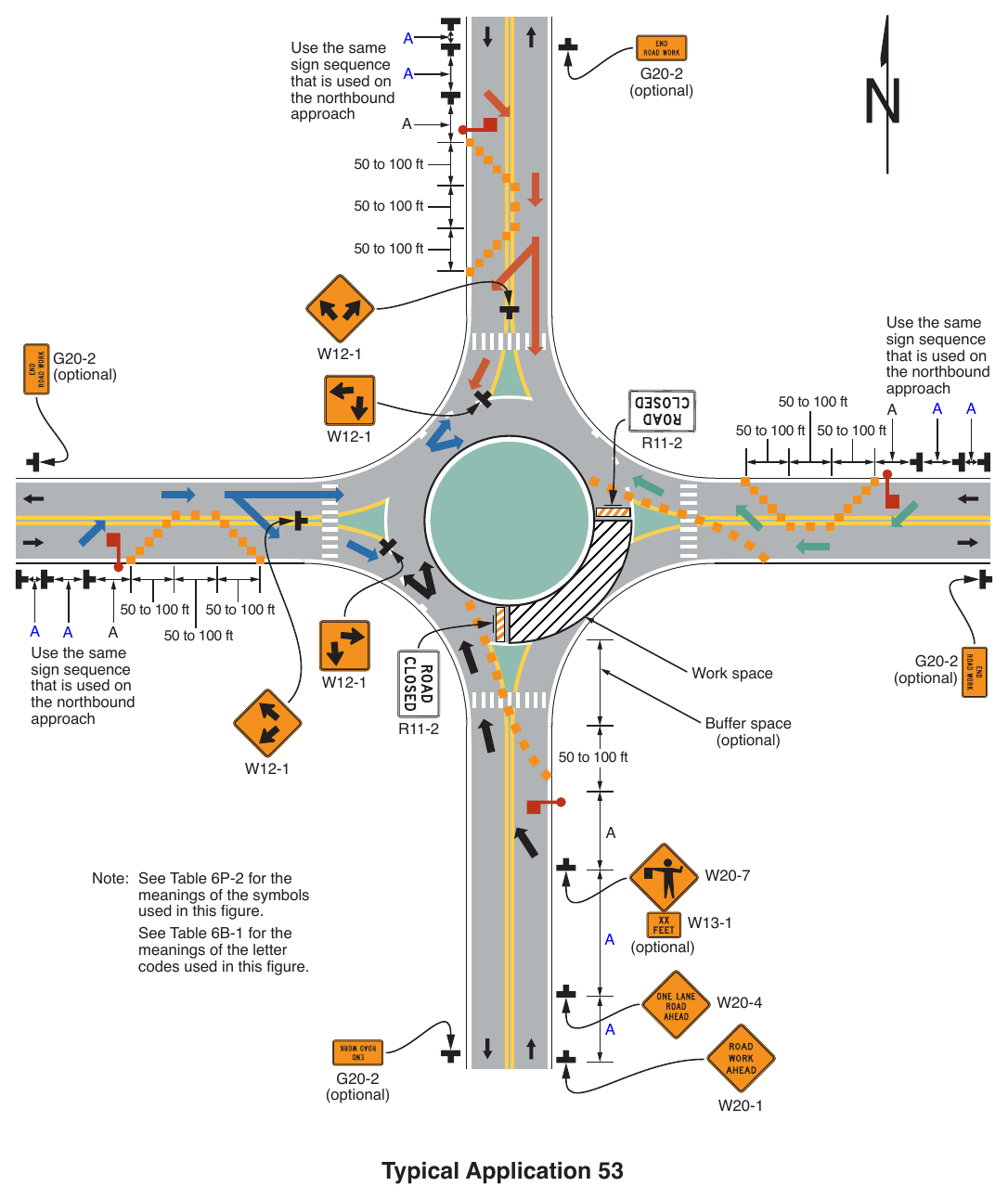 Figure 6P-53. (M) Flagging Operation on a Single-Lane Circular Intersection (TA-53)