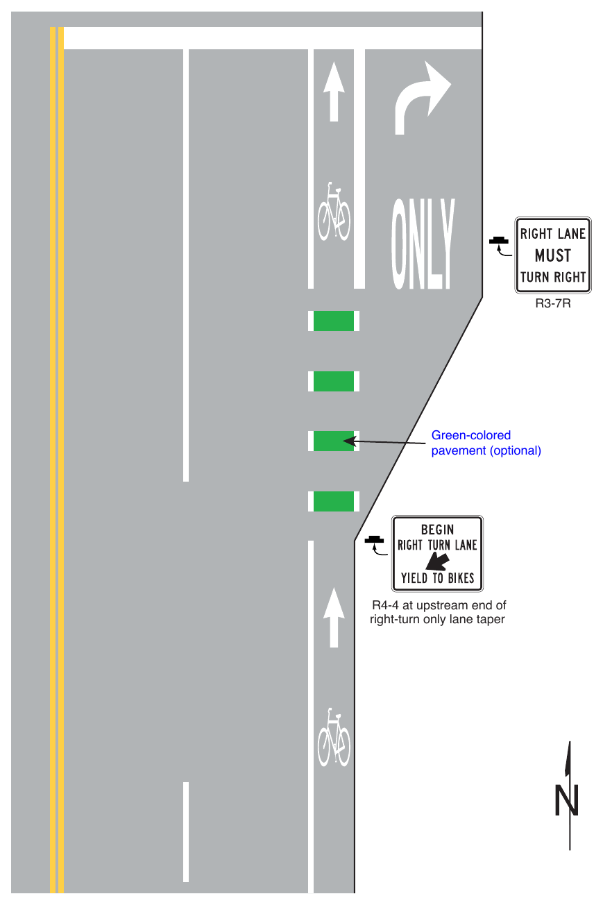Figure 9E-3. (M) Examples of Bicycle Lane Markings on an Approach to an Intersection (Sheet 1 of 3)