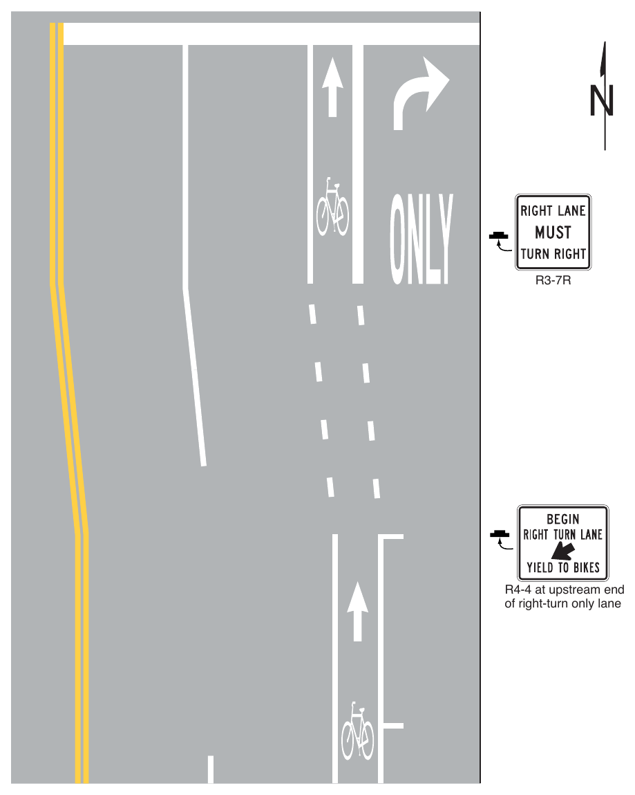 Figure 9E-3. (M) Examples of Bicycle Lane Markings on an Approach to an Intersection (Sheet 2 of 3)
