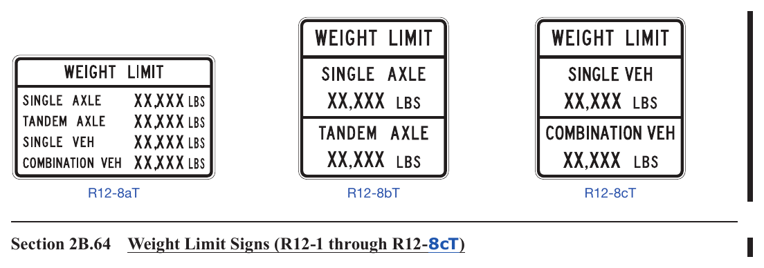 Figure 2B-30. Road Closed and Weight Limit Signs (Sheet 2 of 2)