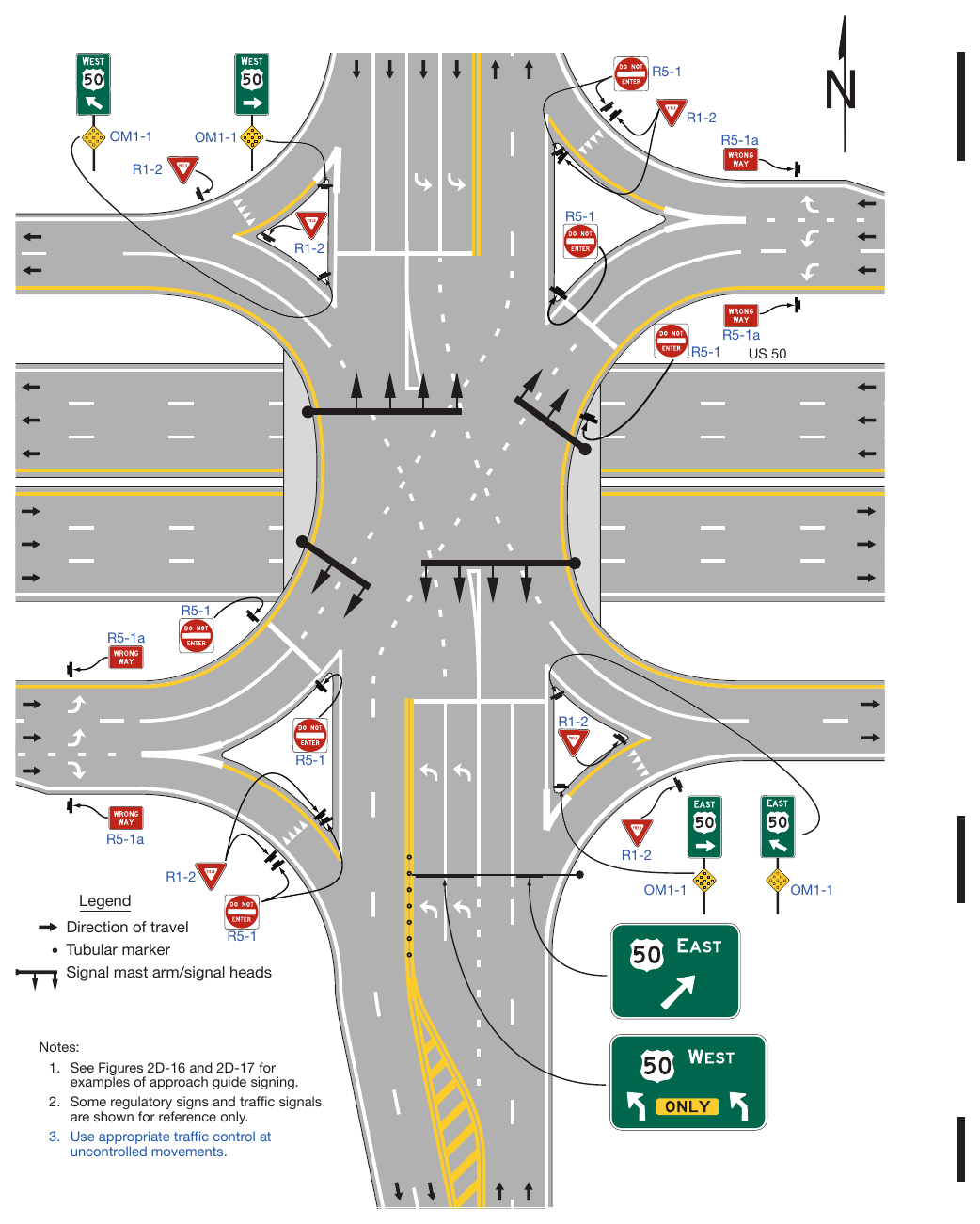 Figure 2D-22. Example of Crossroad Intersection Guide Signs for a Single-Point Urban Interchange