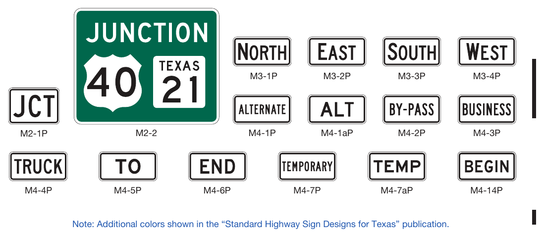 Figure 2D-5. Route Sign Auxiliary Plaques and Combination Junction Sign