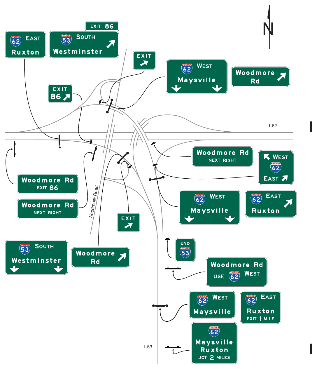 Figure 2E-24. Example of Signing for an Intermediate Interchange within a Major Interchange